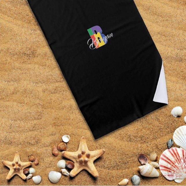 Niedlicher Luxus bunt Erstname Schwarz Strandtuch (Von Creator hochgeladen)