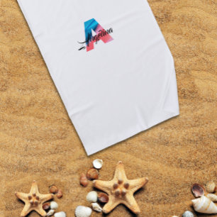 Niedlicher Luxus Korallenblau Erstname A weiß Strandtuch