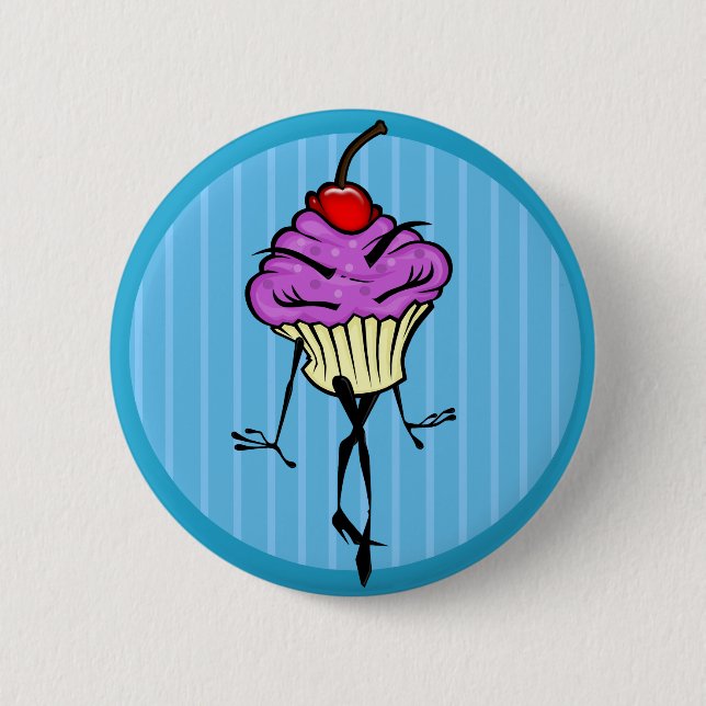 NIEDLICHER MÄDCHEN-CARTOON-KUPCAKE-FEUERSCHALTER BUTTON (Vorderseite)