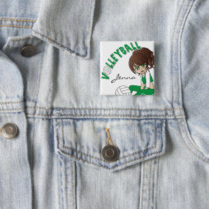 Niedlicher Mädchen-Volleyball-Spieler im Grün Button