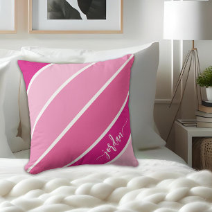 Niedlicher Mädchenskriptname Rosa Streifen Pillow Kissen