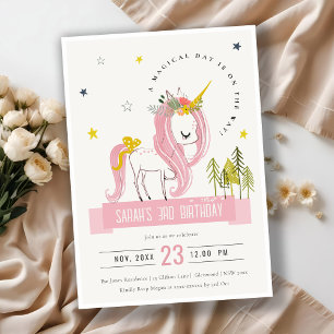 Niedlicher magischer Einhorn Rosa Gelber Kindergeb Einladung