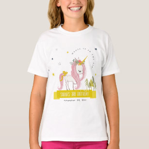 Niedlicher magischer Einhorn Rosa Gelber Kindergeb T-Shirt