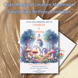 Niedlicher magischer Einhornwald Kindergeburtstag Einladung