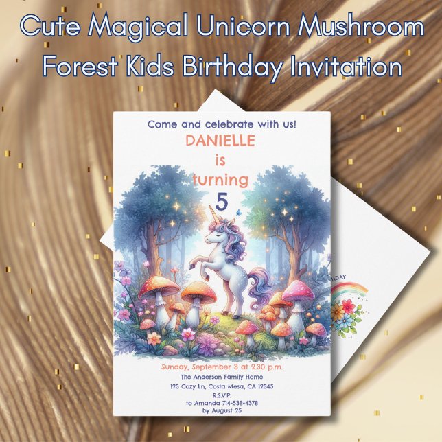 Niedlicher magischer Einhornwald Kindergeburtstag Einladung (Von Creator hochgeladen)