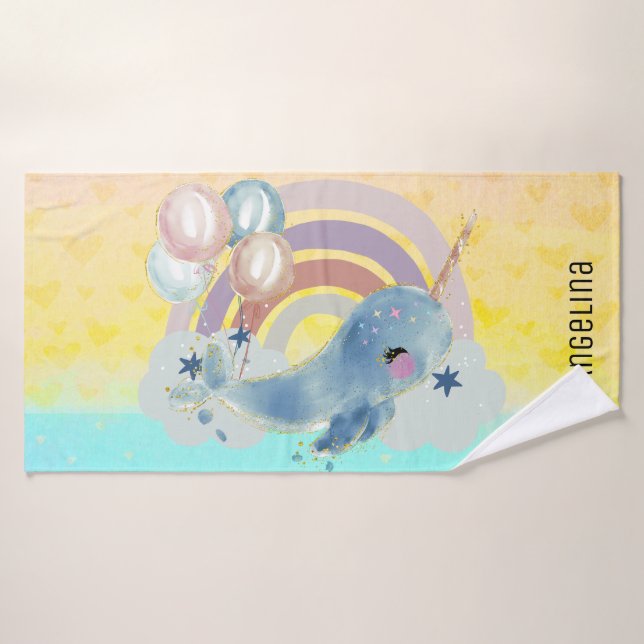 Niedlicher magischer Sea Unicorn-Individuelle Name Badehandtuch (Badehandtuch)