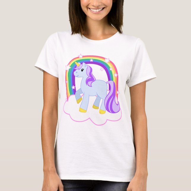Niedlicher magischer Unicorn mit dem Regenbogen T-Shirt (Vorderseite)