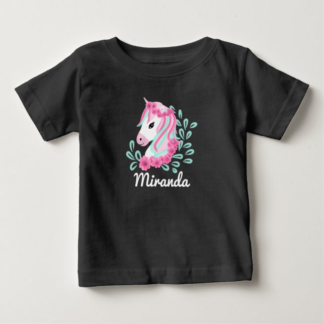 Niedlicher magischer Unicorn-Name Baby T-shirt (Vorderseite)