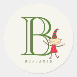 Niedlicher magischer Weihnachtself und Monogramm-U Runder Aufkleber