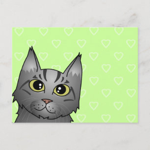 Niedlicher Maine Coon Cat Cartoon - Silver Tabby Postkarte
