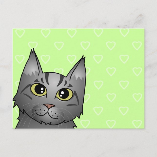 Niedlicher Maine Coon Cat Cartoon - Silver Tabby Postkarte (Vorderseite)