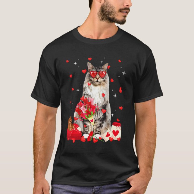 Niedlicher Maine Coon Cat Valentine Fun Katze Vate T-Shirt (Vorderseite)