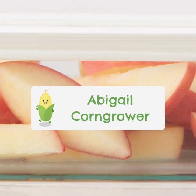 Niedlicher Mais-Cartoon personalisiert Etiketten (Befestigt)