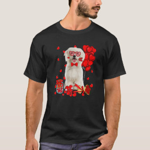 Niedlicher maltesischer Hund Funny Heart Valentins T-Shirt