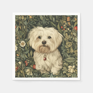 Niedlicher maltesischer Hund in einem William Morr Serviette