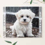 Niedlicher maltesischer Hund Welpe Fall Rain Indiv Puzzle<br><div class="desc">Niedliches Puzzle mit einem bezaubernden maltesischen Wasserfarbenhund im Regen. Ein niedliches personalisiertes kleine Geschenk oder Geburtstagsgeschenk für Kinder und alle Hundefreunde. Es kommt mit einem Karton-Handkoffer mit einem Puzzlebild auf dem Deckel! Personalisieren Sie den Text einfach oder verließ ihn leer. Kate Eden Art</div>