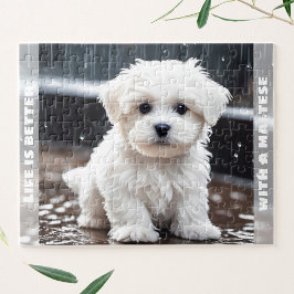Niedlicher maltesischer Hund Welpe Fall Rain Indiv Puzzle
