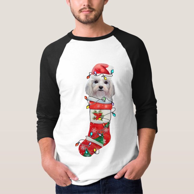 Niedlicher maltesischer Hundeweihnachtsfest, malte T-Shirt (Vorderseite)