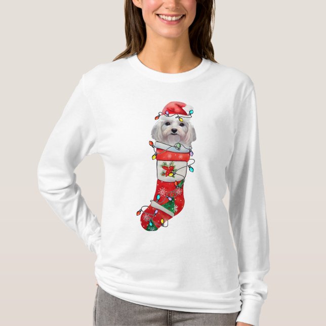Niedlicher maltesischer Hundeweihnachtsfest, malte T-Shirt (Vorderseite)