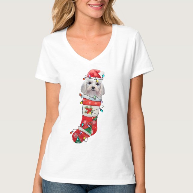Niedlicher maltesischer Hundeweihnachtsfest, malte T-Shirt (Vorderseite)