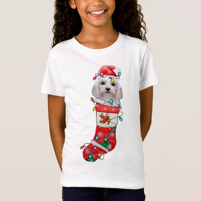 Niedlicher maltesischer Hundeweihnachtsfest, malte T-Shirt (Vorderseite)