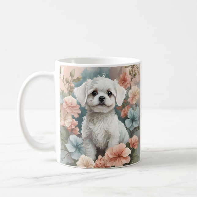 Niedlicher, maltesischer Welpe Kaffeetasse (Links)
