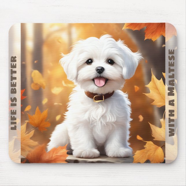 Niedlicher maltesischer Welpe Pumpkin Herbst Name Mousepad (Vorne)