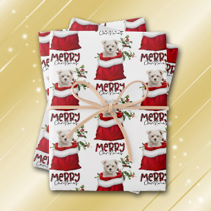 Niedlicher maltesischer Welpenhund in Holiday Gift Geschenkpapier Set