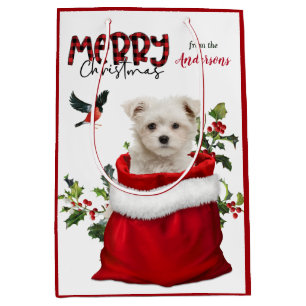 Niedlicher maltesischer Welpenhund Weihnachten Mittlere Geschenktüte