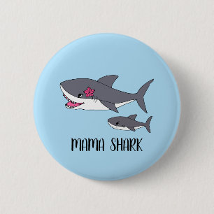 Niedlicher Mama Shark und Baby Shark Button