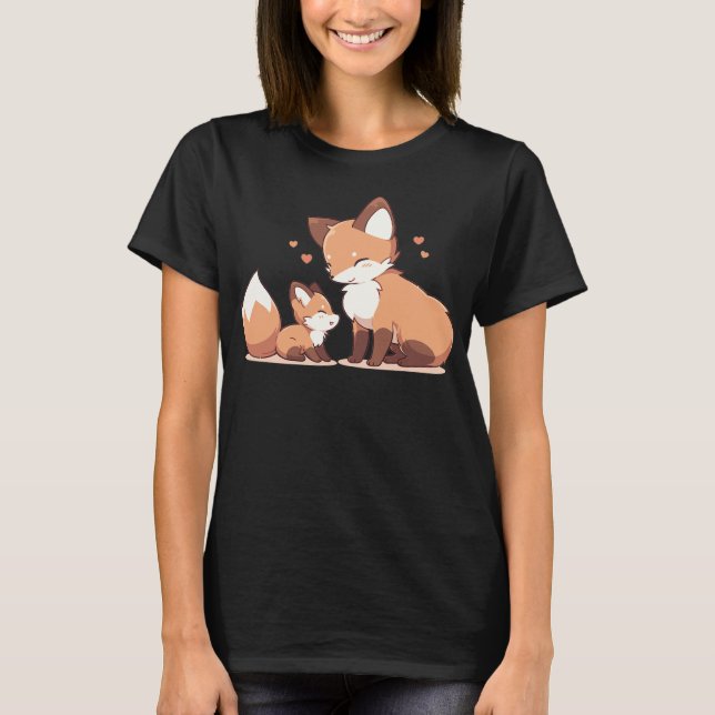 Niedlicher Mami und Babyfuchs T-Shirt (Vorderseite)