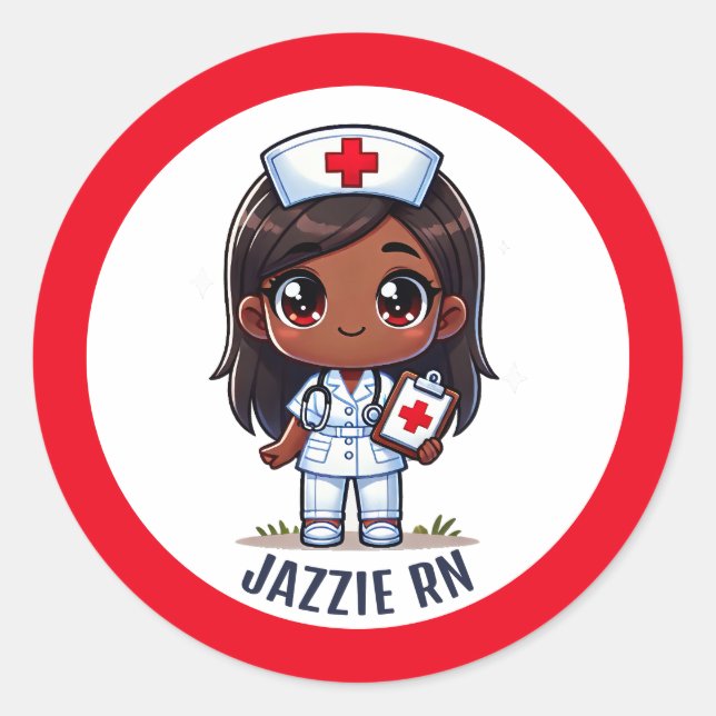 Niedlicher Manga Nurse Cartoon Personalisiert Runder Aufkleber (Vorderseite)