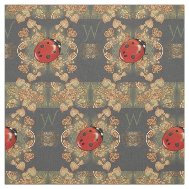 Niedlicher Marienkäfer und Reben mit Monogramm Stoff (Muster)