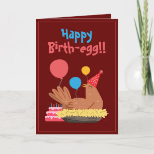 Niedlicher Maroon Funny Chicken und Cake Spaß Gebu Karte