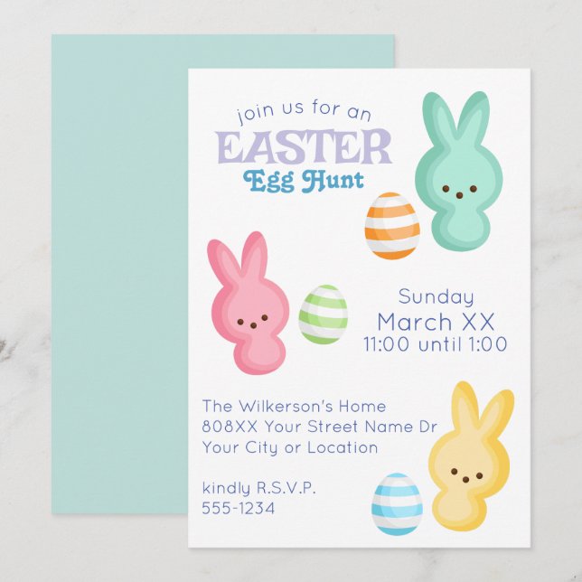 Niedlicher Marshmallow Ostereier Einladung (Vorne/Hinten)