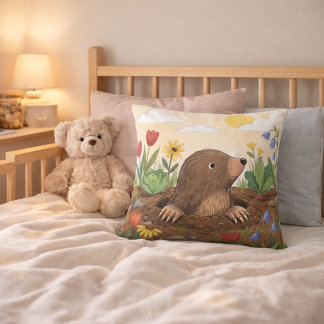 Niedlicher Maulwurf im Gartenzauber-Zeichnung für  Kissen