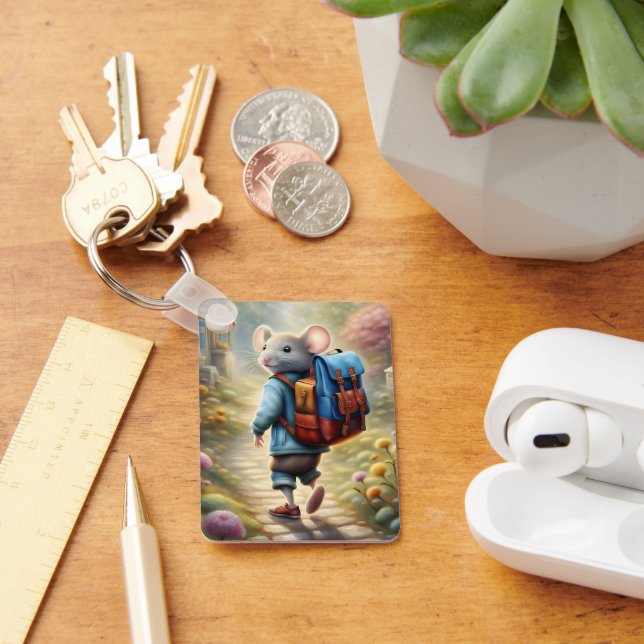 Niedlicher Mäuse auf dem Weg zur Schule, personali Schlüsselanhänger (Schreibtisch)