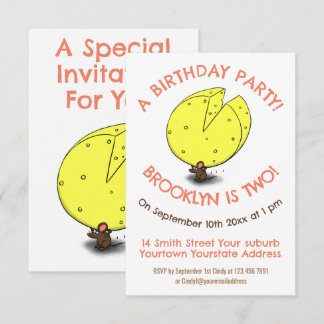 Niedlicher Mauskäse Geburtstagsfeier Cartoon Einla Einladung