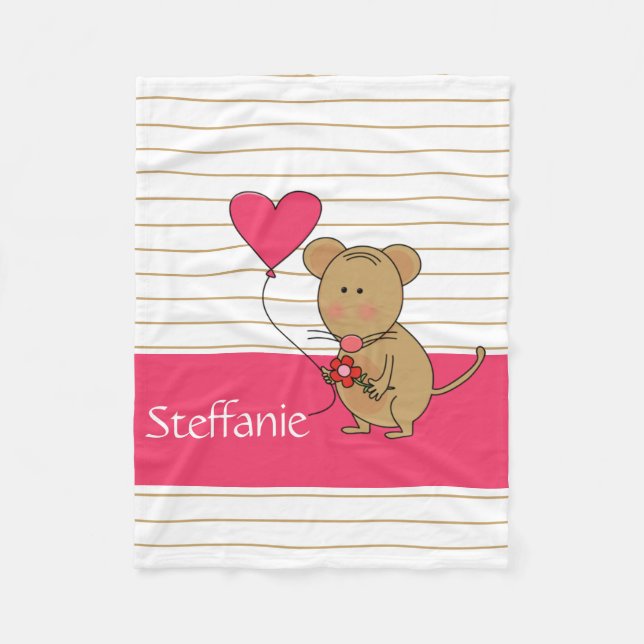 Niedlicher Mausw Herz-Ballon, addieren Namen Fleecedecke (Vorderseite)