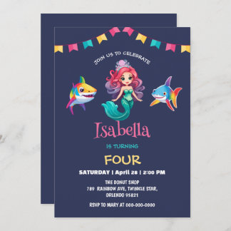 Niedlicher Mermaid Hai Regenbogen bunt Geburtstags Einladung