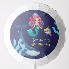 Niedlicher Mermaid-Hai Whale Regenbogen bunt Gebur Ballon