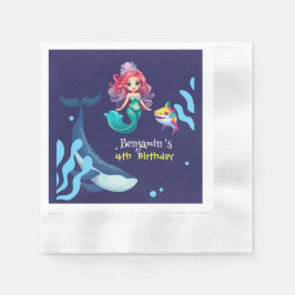 Niedlicher Mermaid-Hai Whale Regenbogen bunt Gebur Serviette