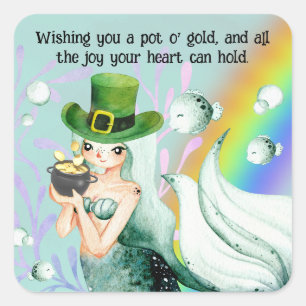 Niedlicher Mermaid und Pot o' Gold St. Patrick's D Quadratischer Aufkleber