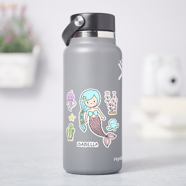 Niedlicher Mermaid Whimsical Girly Personalisierte Aufkleber (HydroFlask)