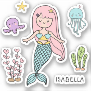 Niedlicher Mermaid Whimsical Girly Personalisierte Aufkleber