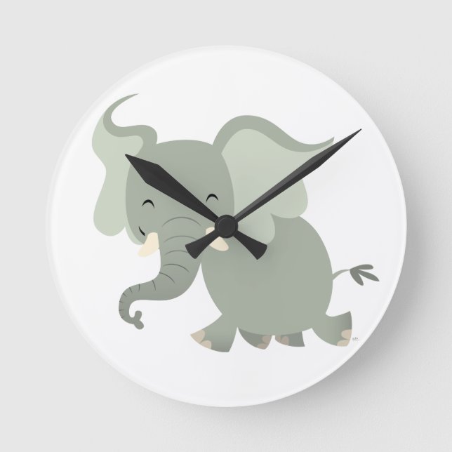 Niedlicher Merry Cartoon Elephant Wall Clock Runde Wanduhr (Vorderseite)