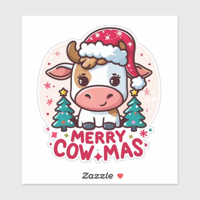 Niedlicher "Merry Cowmas" Weihnachtskleber Aufkleber (Blatt)