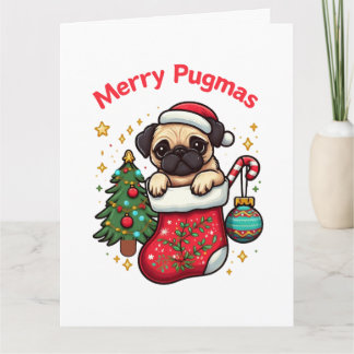 Niedlicher "Merry Pugmas" Weihnachts-Mops Karte