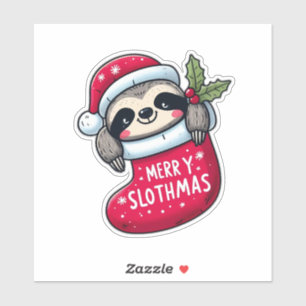 Niedlicher "Merry Slothmas" Weihnachtsfest Aufkleber