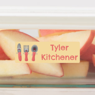 Niedlicher Messergabelöffelbesteck Cartoon persona Etiketten